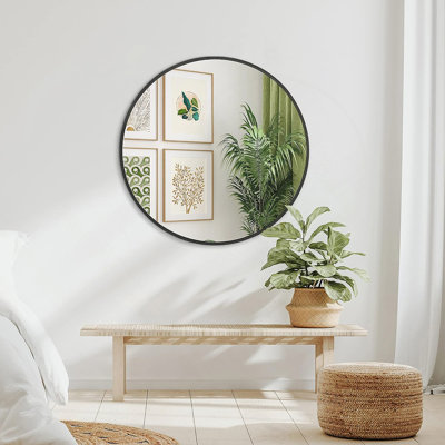 32 Inch Metal Round Bathroom Mirror With Shatterproof Film And Easy Installation, For Modern And Contemporary Decor