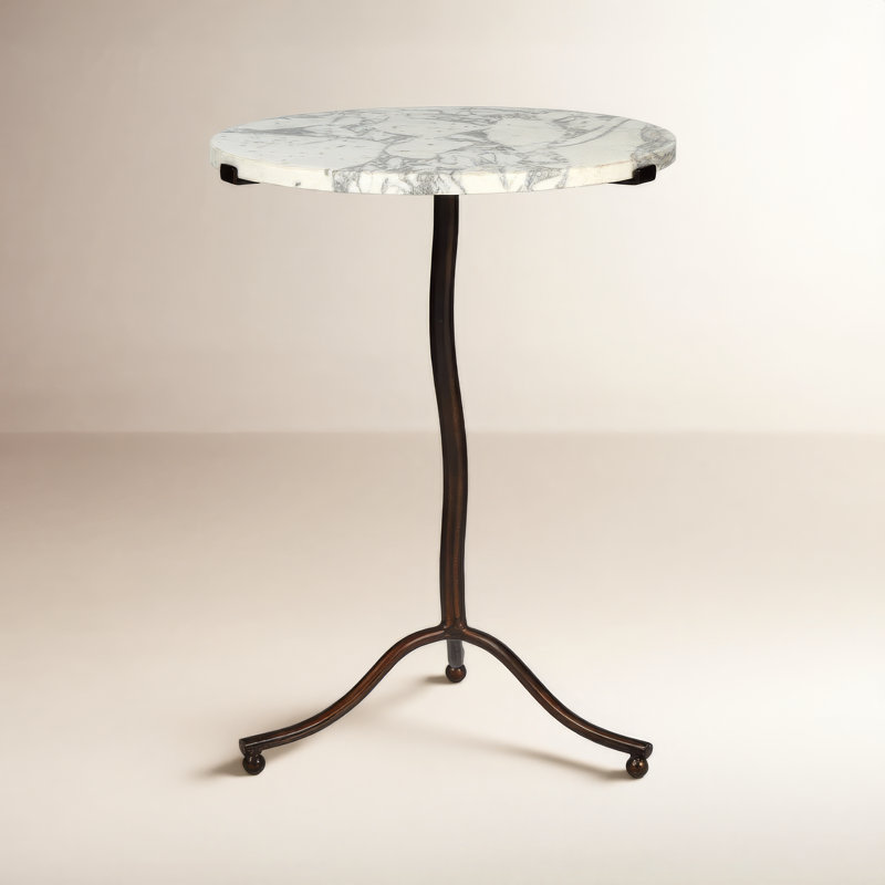 SOPHIE Marble End Table, Veined White Top/Antique Rust Base
