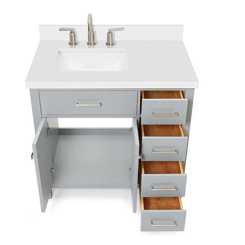 Abbate 36" Single Bathroom Vanity with White Quartz Top, Gray