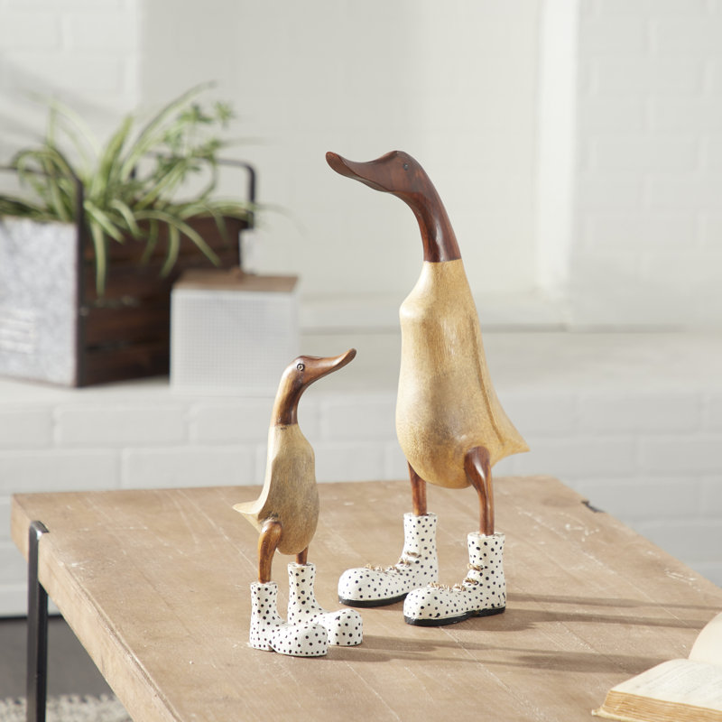 Ensemble de 2 figurines décoratives en bois naturel Erk, Marron clair