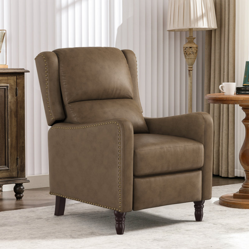 Archibaldo Genuine Leather Recliner, Grayish Brown Genuine Leather