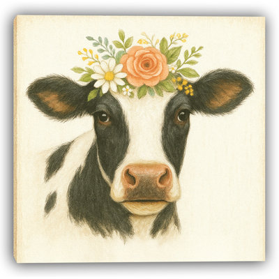 Portrait floral de vache couronne - Toile tendue