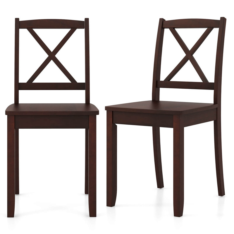 Ophelia & Co. Dining Chair Set Of 2 Kitchen Side Chairs With Rubber Wood Legs & Cross Back, Brown