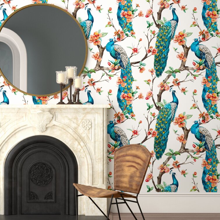Resplendence Navy Peacock Removable Wallpaper