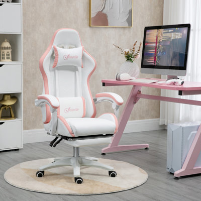 Chaise de bureau d'ordinateur, chaise de bureau en cuir PU, blanc