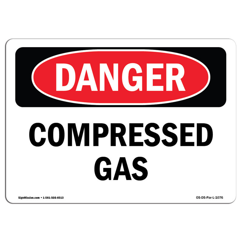 Compressed Gas Aluminum Sign 12 x 18, 18" H x 24" W x 0.1" D