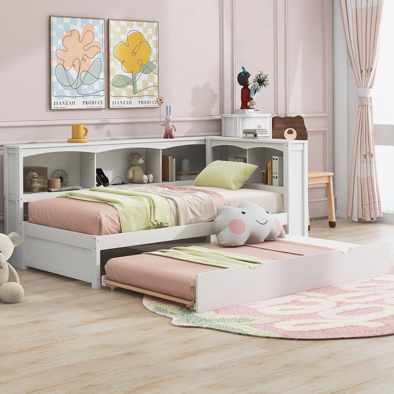 Lit de jour avec couchette, ports USB et armoires de rangement, Blanc