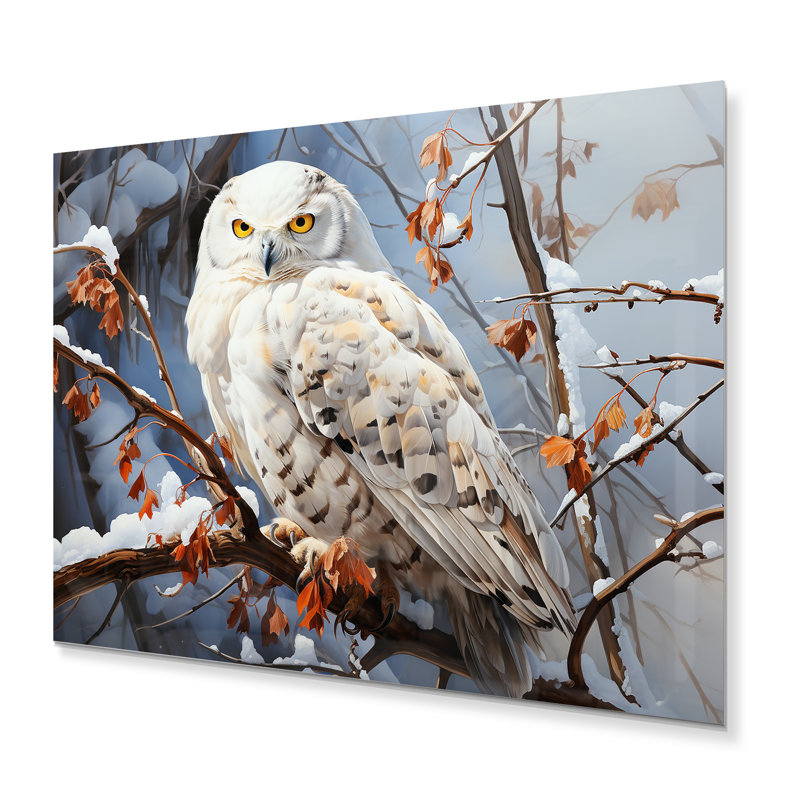 Harfang des neiges hiver I - impression sur métal, H 12 po x l 20 po x P 1 po