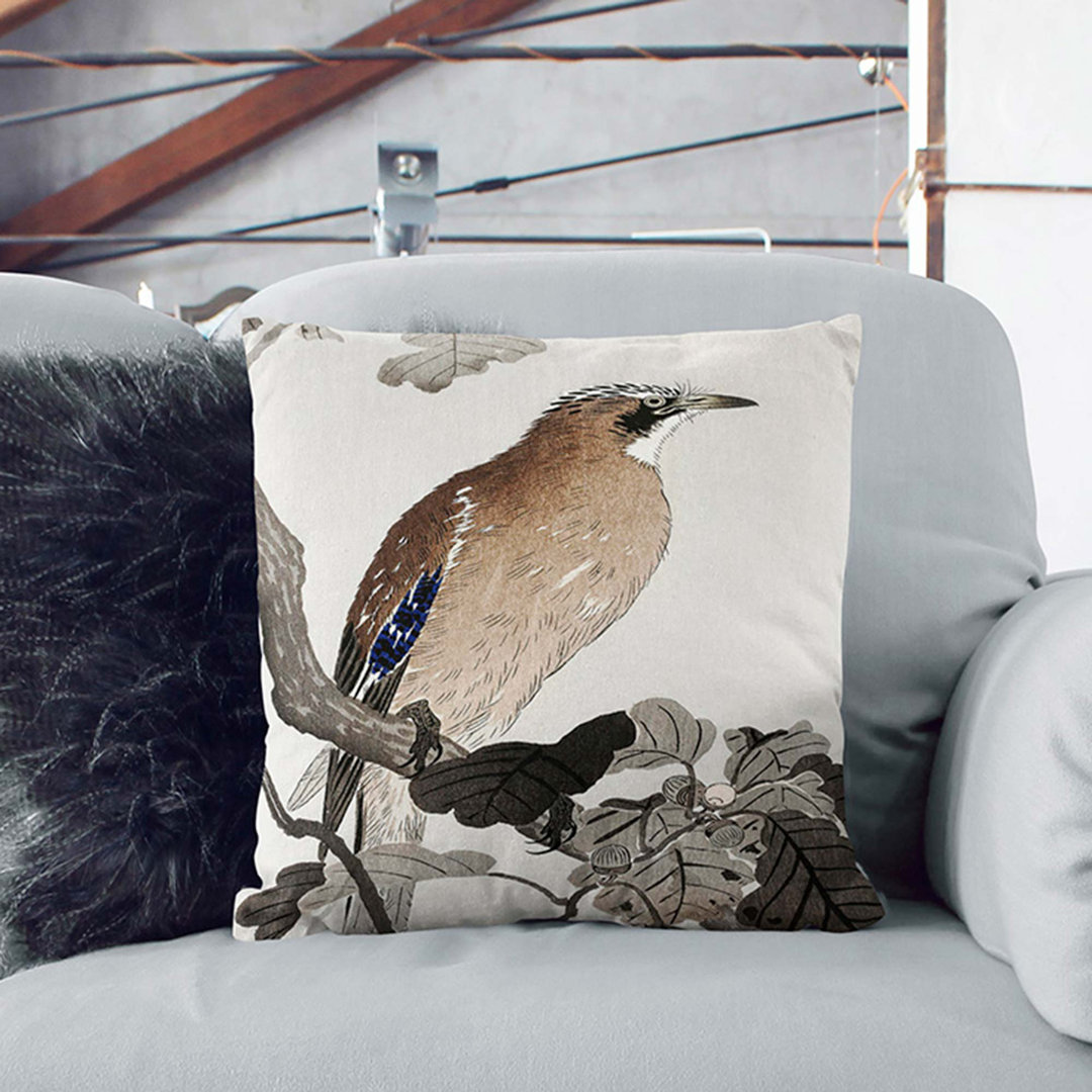 Jay on a Tree Branch by Ohara Koson Cushion with Filling