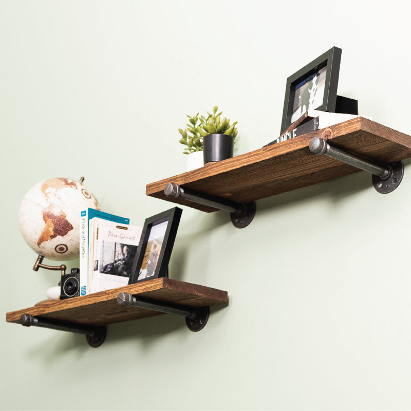 Hazle Solid Wood 24 inch Floating Shelf with Straight Brackets, Autumn Brown