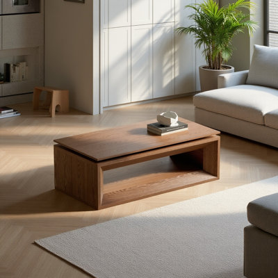 Table basse à plateau relevable de 43,5 po avec rangement et hauteur réglable, table basse moderne avec placage en bois massif pour le salon