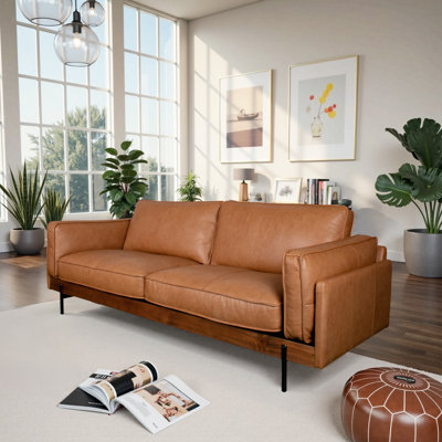 Upholstered 88.6 " Top Grain Leather Sofa