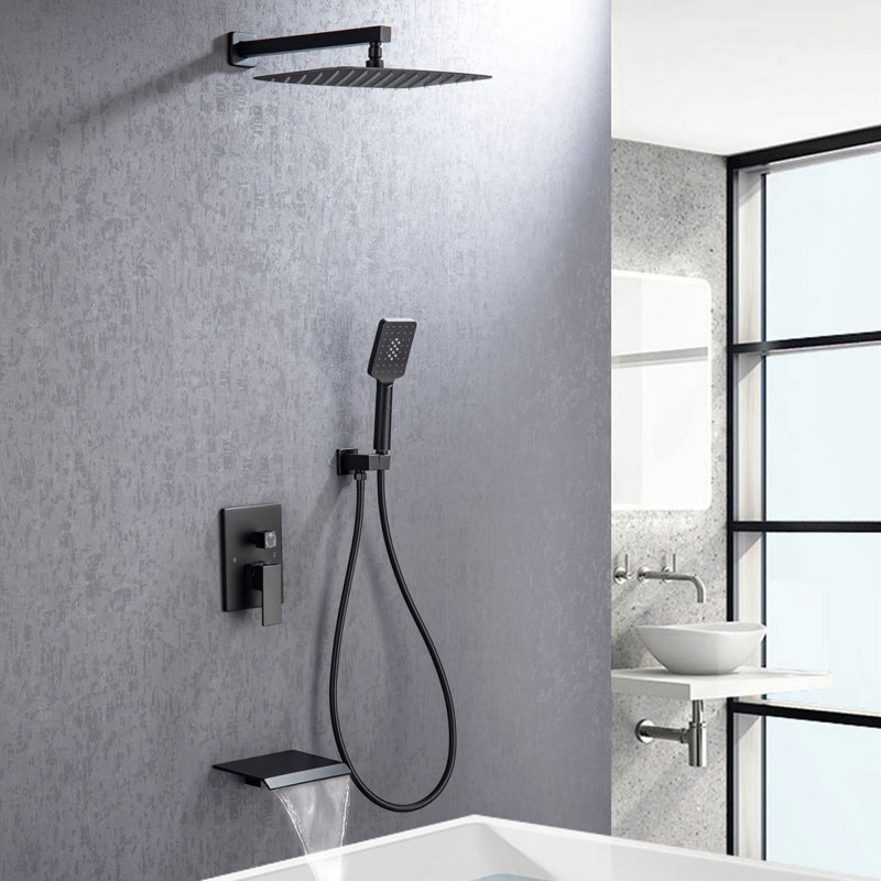Robinet de douche monocommande à 3 jets à haute pression avec douchette 12 po (valve incluse), Noir mat