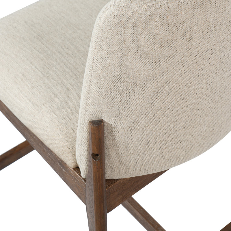 Nolan Modern Contemporary Rubberwood Upholstered Counter Stool with Supportive Backrest, Beige Seat/Natural Frame, 2