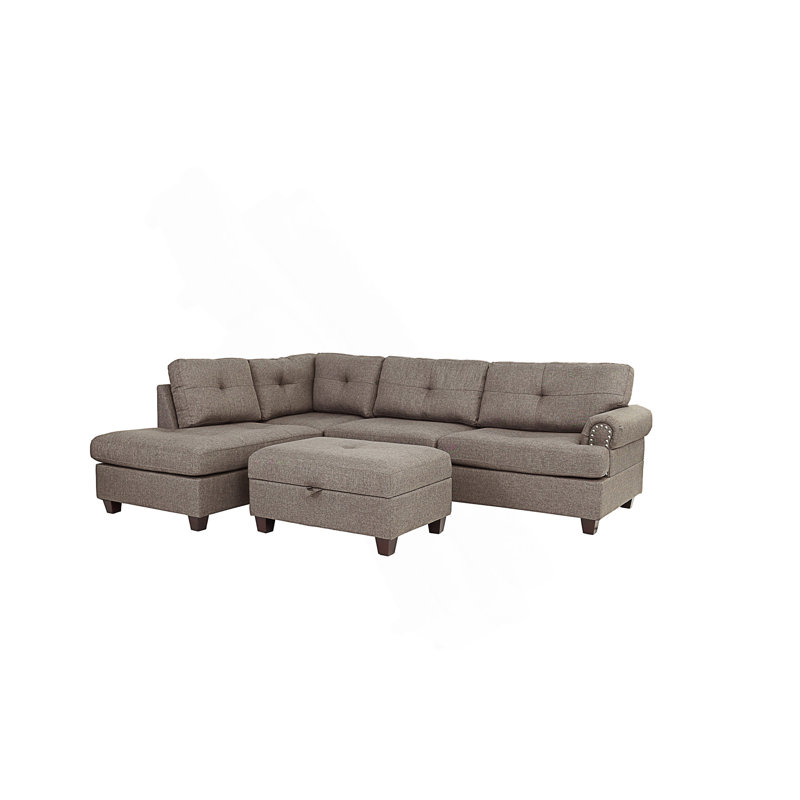 Krout Upholstered L-Shaped Sectional Reversible, Mocha Fabric