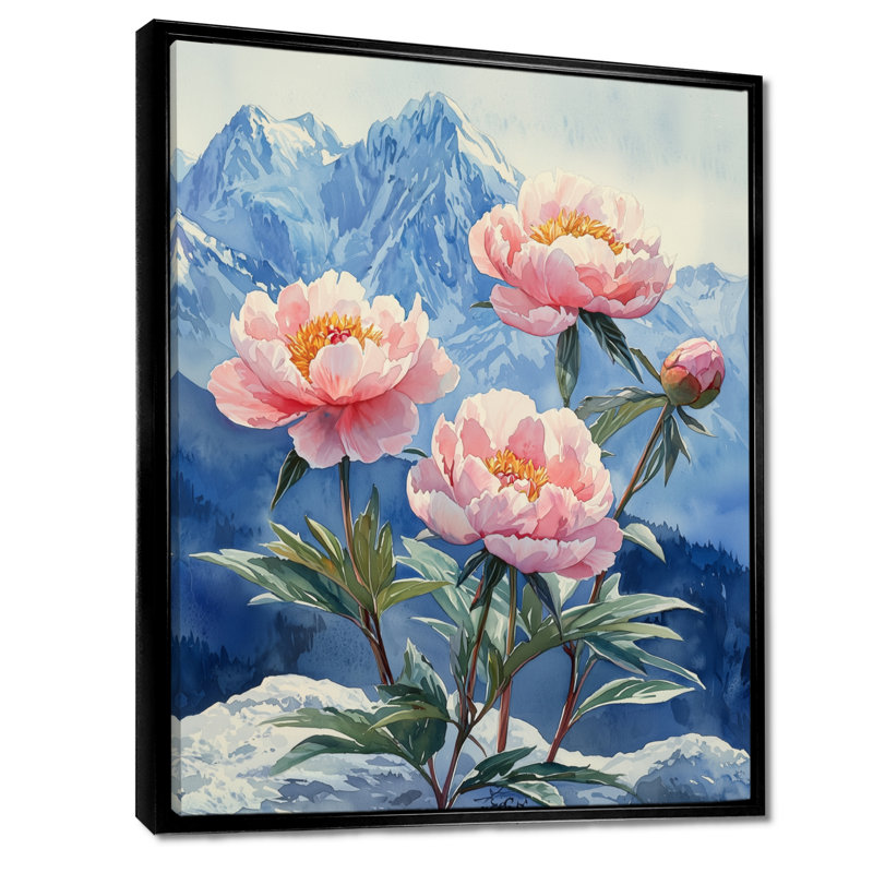 Pivoines sur les falaises de montagne I - impressions de toiles de pivoines, Noir, H 20 po x l 12 po