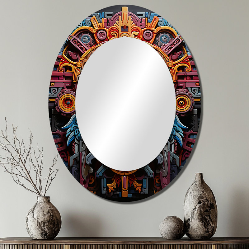 Miroir mural traditionnel bleu sarcelle et aztèque vibrant Mexique, 40 po x 30 po