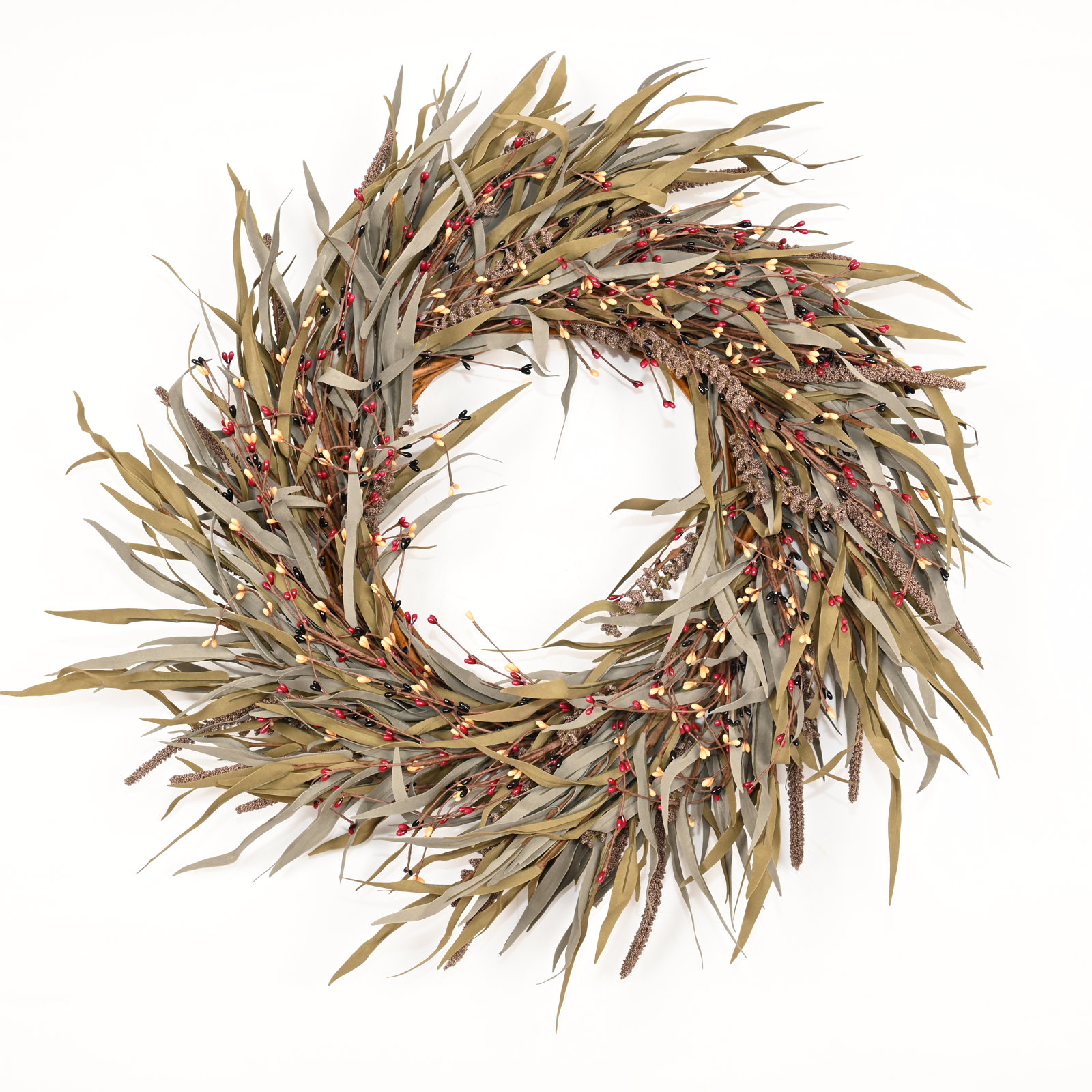 24" Grass, Berry Thanksgiving Wreath, Multi Color