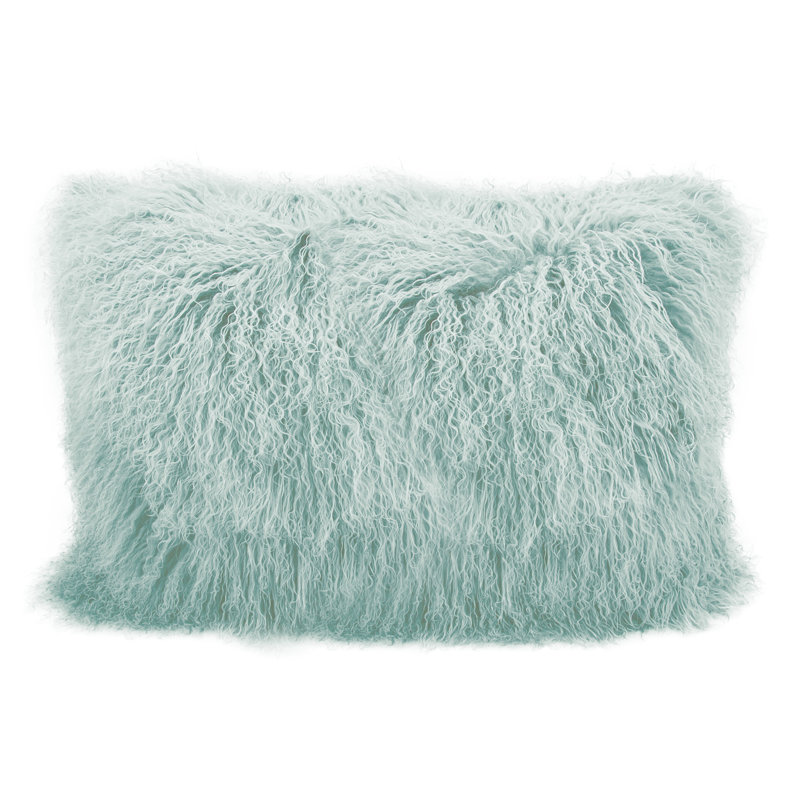 Fur Throw Pillow, 14" x 20", Silver/Gray