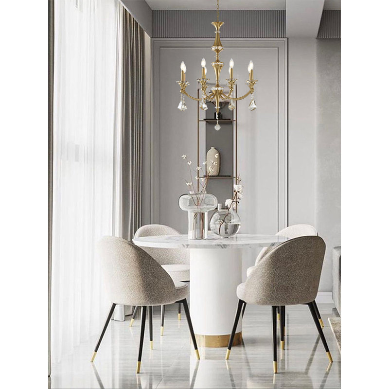 Traditional 8 Light Satin Brass Crystal Chandelier, Satin Brass, Champagne