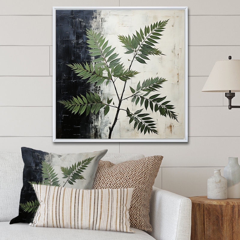 «Sooty Sequoia Leaves I», reproduction sur toile, Cadre flottant blanc, H 36 po x l 36 po x P 1,5 po