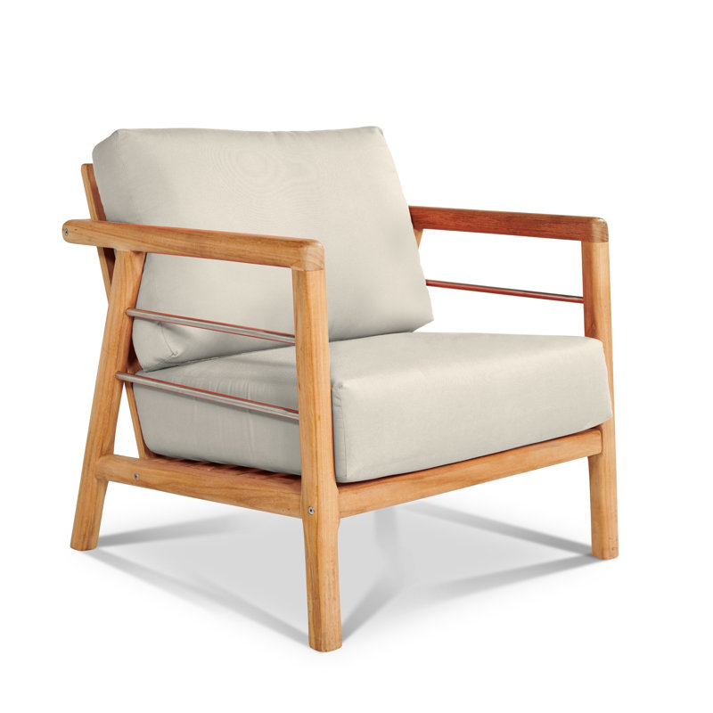 Fauteuil club d'extérieur en teck Goronwy Aalto, Toile Toile Toile Sunbrella®, Naturel sablé