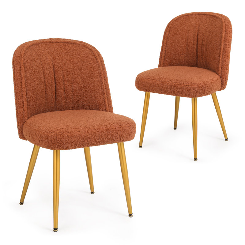 Sharynn Lambs wool Dining Chairs (Set of 2), Modern Thick Upholstered Kitchen Chairs, Caramel