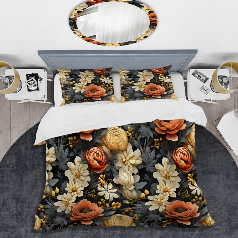 Splendid Marigold Mosaic Collage II - Ensemble de housse de couette à motif floral
