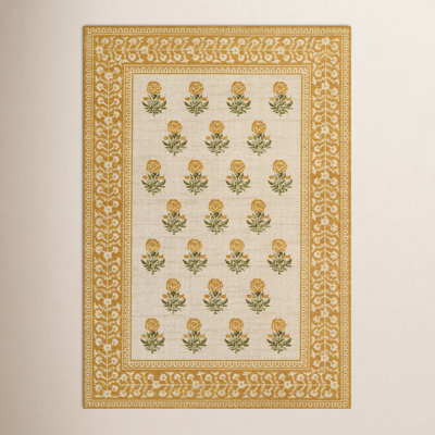 Anders Traditional Floral Wool and Nylon Gold Area Rug