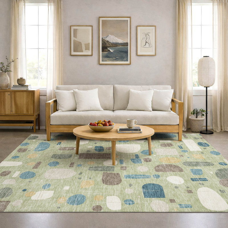 Premium Machine Washable Mayfield AMF2393 Geometric Rug, Aloe, 3' x 5'