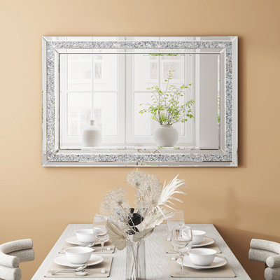 Glam Mirrored Console Table & Crushed Diamond Accent Wall Mirror Set Modern Glam Stylish