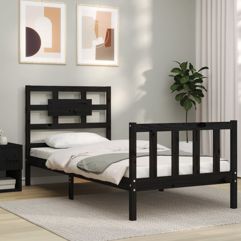 Bed Frame with Headboard, Black, Small Single (2'6)