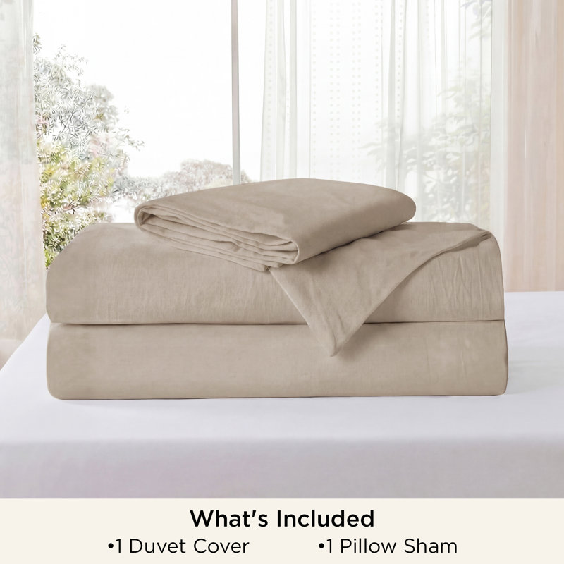 Bedsure 100% Washed Cotton Duvet Cover Oversized King Set –Minimalist Cotton Beding Set For All Season(Set of 3), Warm Sand
