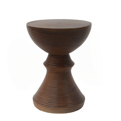 16" Ribbed Brown Concrete Outdoor Side Table With Hourglass Design – Weather-Resistant Accent For Patio, Garden, Or Balcony