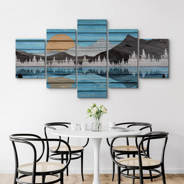 IDEA4WALL Blue Sky Lake Mountain Range Nature Modern Art On Canvas 5 ...