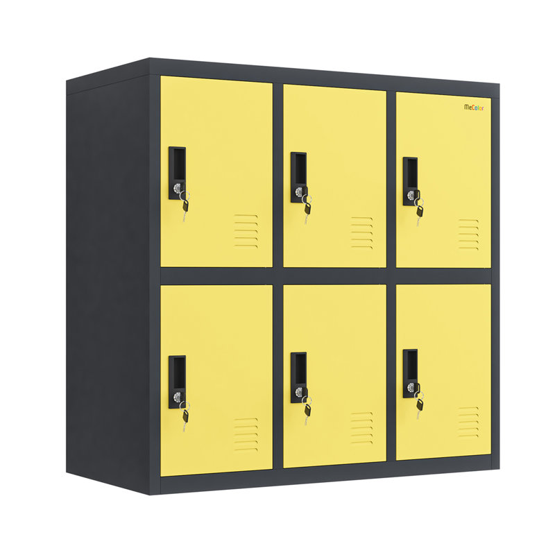 Cette armoire de rangement possède 6 portes et chaque porte est munie d'un verrou à clé, Jaune 