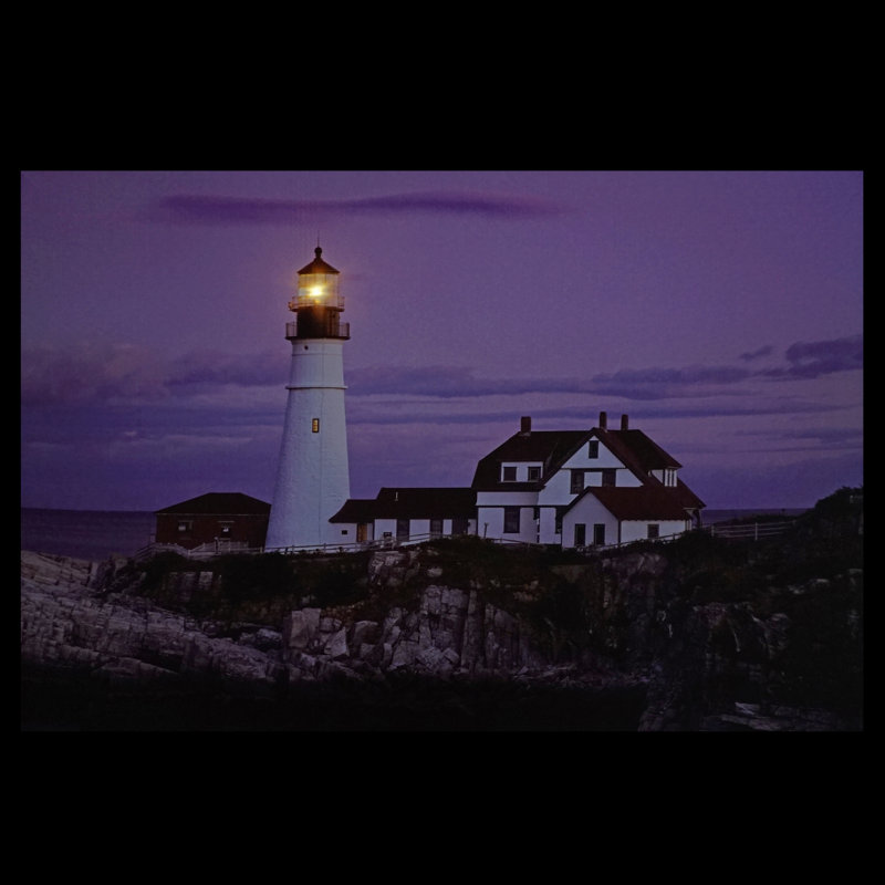 Coastal Lighthouse Home with Purple Sunset Canvas Wall Art