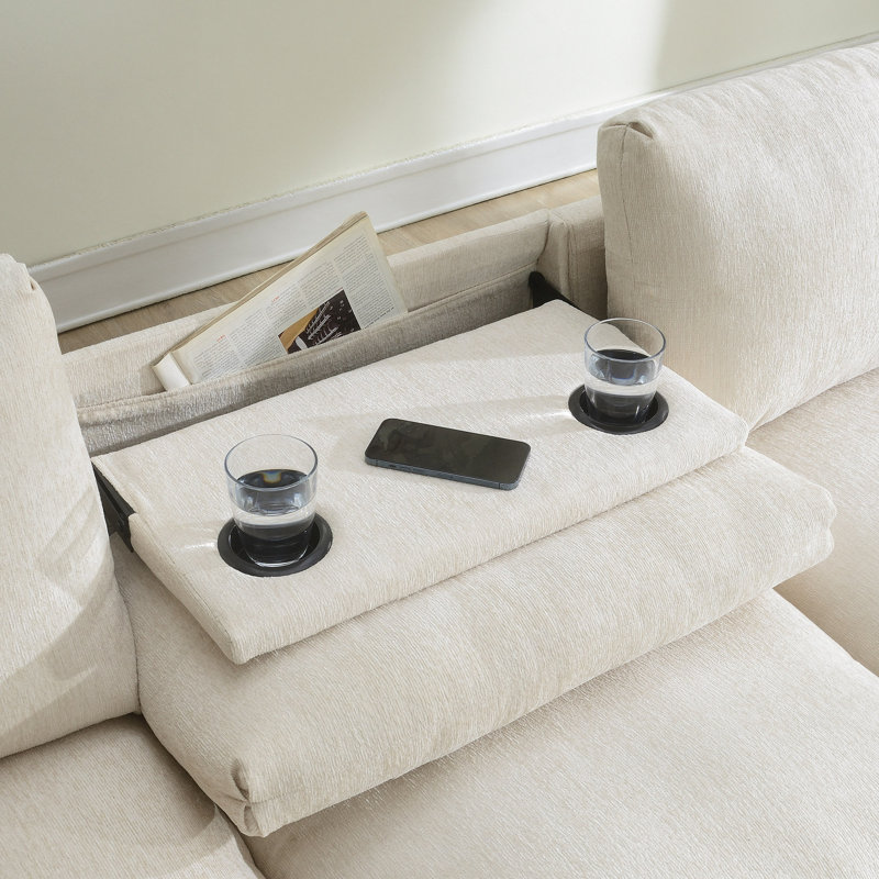 Canapé modulaire en chenille 96 * 35 "avec haut-parleur Bluetooth, ensemble de canapé Comfy Cloud avec table rabattable, porte-gobelets, chargeur USB, accoudoir de rangement, canapé à large siège pour salon, appartement, bureau