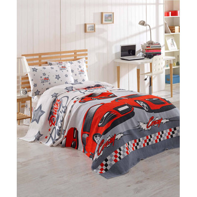 Geffken Black/Red/Grey 100% Cotton 3 Piece Bedspread Set