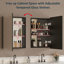 Armoire à pharmacie sans cadre avec miroir, encastré ou à fixation en surface, tablettes réglables en verre trempé, rangement grande capacité, porte réversible-428814976-428814977