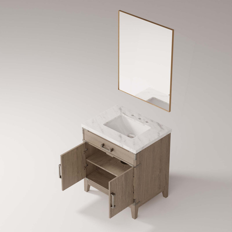 Meuble-lavabo simple, comptoir en marbre de Carrare et miroir, Gris