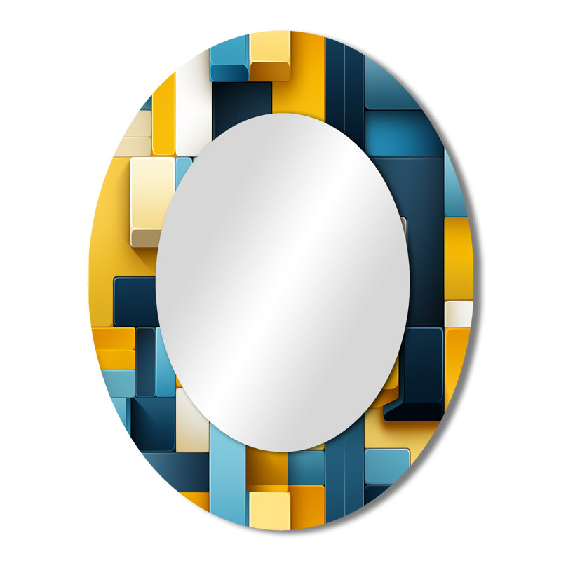 Miroir mural moderne jaune et bleu Harmony Blocks, H 43 po x l 33 po
