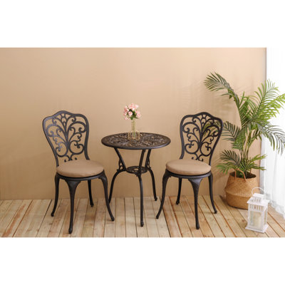 Best Bistro Products Ensemble bistro d'extérieur en fonte d'aluminium avec coussin 3 pièces