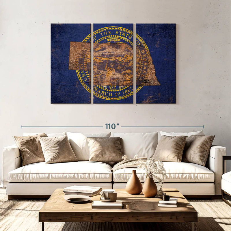 Borges State Map Over Nebraska Flag, 48" H x 74" W