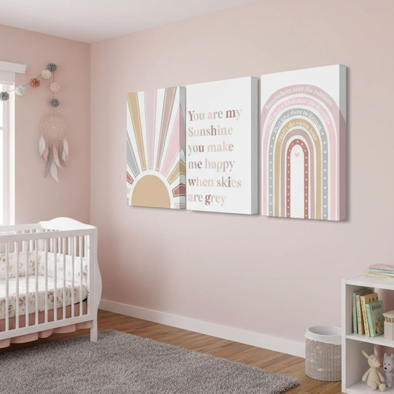 3 pièces Boho chambre de bébé art mural rose doux arc-en-ciel You Are My Sunshine