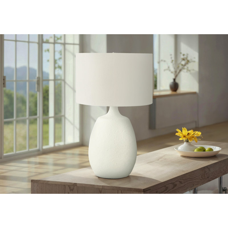Lighting, H 26 po, lampe de table, abat-jour ivoire / crème, résine crème, contemporain