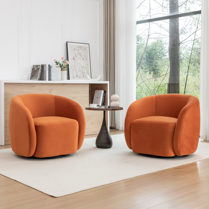 Arrun Velvet Swivel Barrel Chair, Orange
