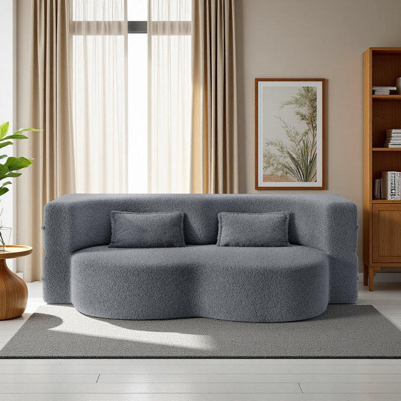 Canapé-lit moderne avec 2 coussins, canapé-lit en tissu convertible rembourré de mousse, matelas pliant simple de 15 po pour le salon, lit d'invité, salle de jeux, aucun assemblage requis
