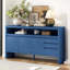 Buffet 60 pouces en placage de frêne moderne avec 3 portes, 3 tiroirs et une grande armoire de rangement pour le salon ou la salle à manger-2009483184