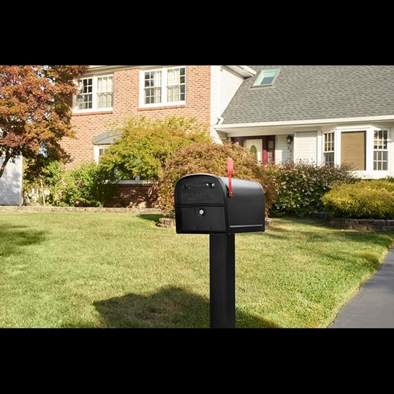 Large Black Steel Post Mount Locking Mailbox
